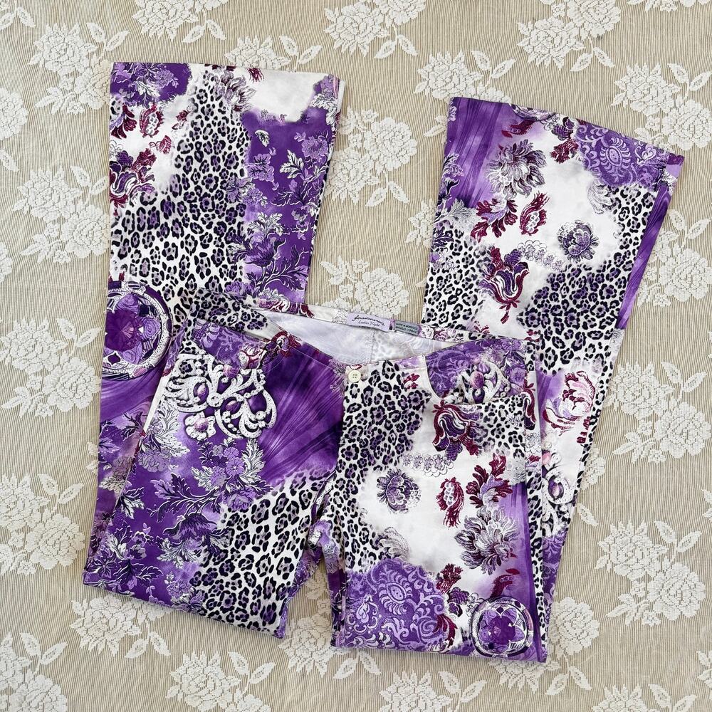 Stradivarius Purple Leopard Floral Flare Pants